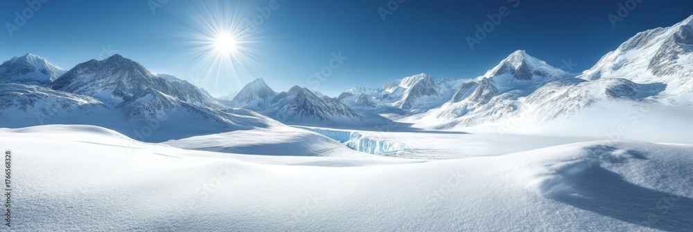 Obraz premium Breathtaking Arctic Vista A Stunning Panoramic View of Snowy Mountains and Glaciers Under Blue Sky