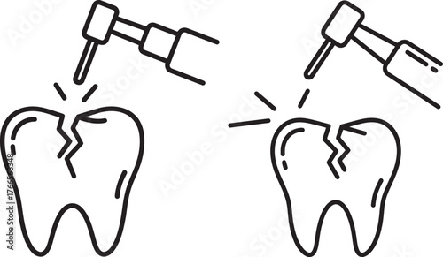 Dental drill repairing cracked teeth silhouette