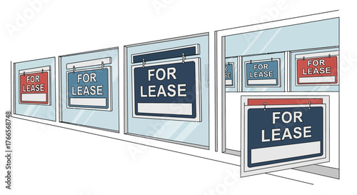 Multiple For Lease Signs Displayed on Windows.
