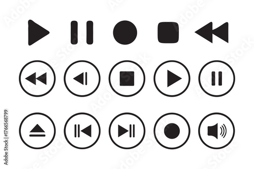 Minimalist Multimedia Interface Symbols – Audio and Video Playback Button Collection