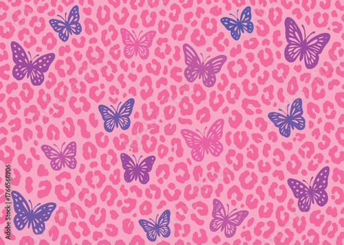 Abstract leopard skin butterfly pattern design. Animal print vector illustration background. Wildlife fur skin design illustration for web, home decor, fashion, surface, graphic design