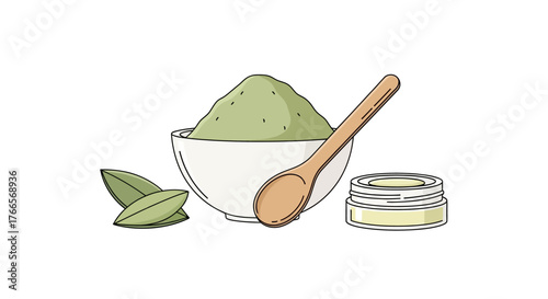 Natural Herbal Powder and Cream Container with Wooden Spoon.