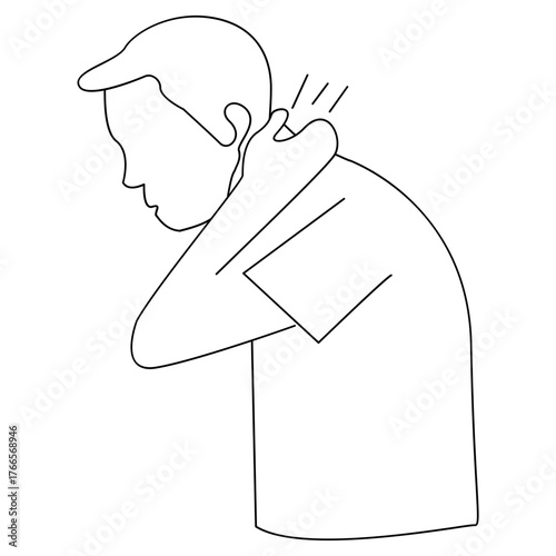 Upper Back Shoulder Pain One Line Art � Medical Illustration Vector