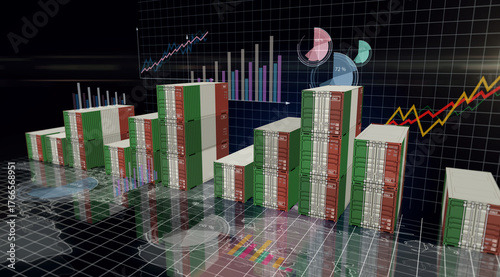 Italy export cargo containers with charts and diagrams