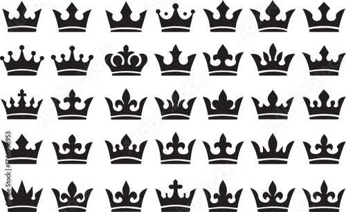 Modern Crown Vector Set. Various Red Silhouette Icons for Royalty, Success and Award Logos. Editable Graphic Elements.