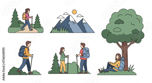 People Hiking And Relaxing In Nature Outdoors.