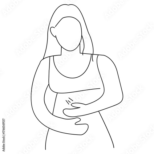 Stomach Pain One Line Illustration � Digestive Discomfort Minimal Vector