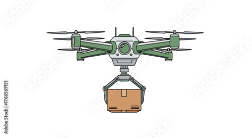 Quadcopter Drone Carrying Small Package Delivery.