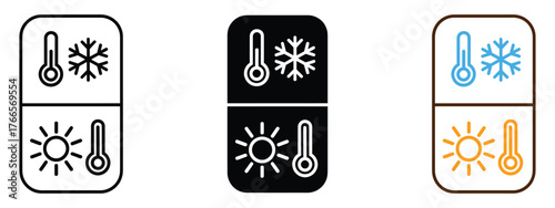 Weather temperature thermometer icon vector. cold snowflake and hot sun symbol. vector illustration.
