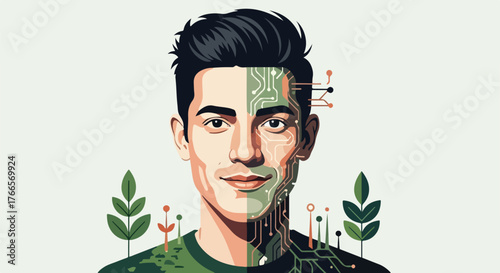 Neo-Humanist – Conceptual Vector Symbolizing Harmony Between Technology and Humanity 2