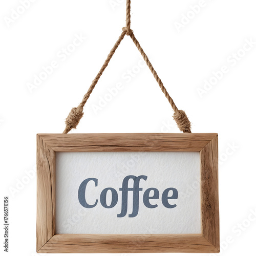 Rustic wooden hanging sign with Coffee text isolated on white