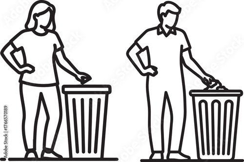 Man and woman disposing of trash silhouette