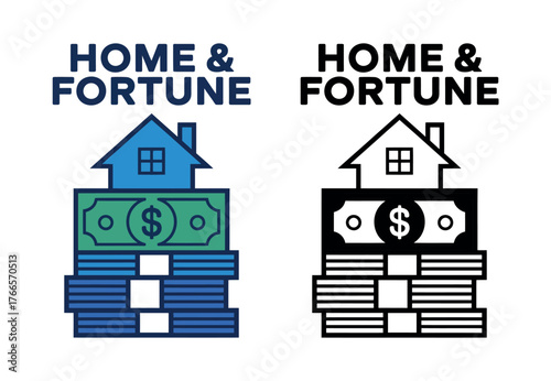 A house rests atop stacks of banknotes, symbolizing homeownership and financial security.