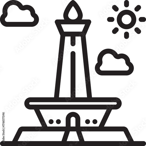 National Monument Indonesia Landmark From Jakarta Symbol Outline Icon Vector