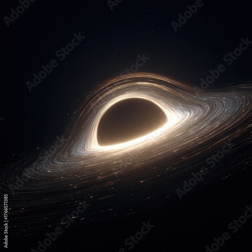 Realistic Black Hole with Light Swirl -  Deep Space Cosmic Illustration
