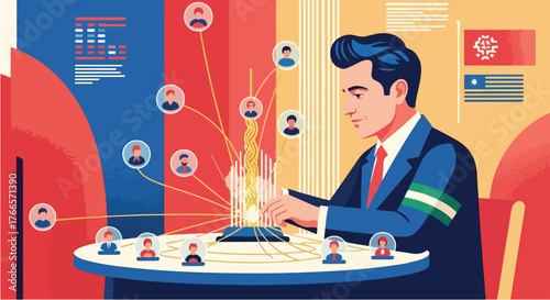 Post-Consensus Diplomat – Modern Vector Depicting Collaboration and Global Unity in Business