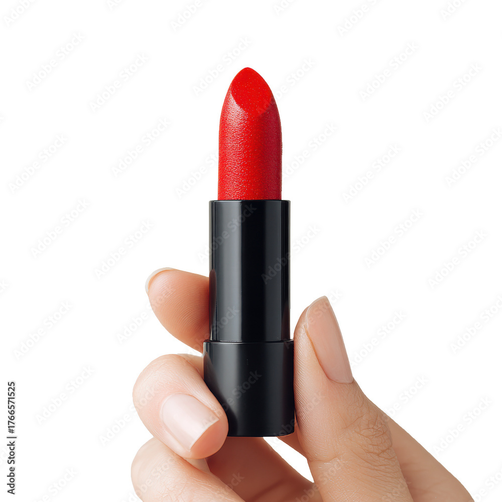 Obraz premium Hand holding bright red lipstick png cosmetic png beauty png makeup png product png fashion png color png tube png female png glamour png transparent background image