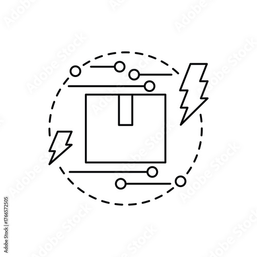 This vector illustration represents smart packaging, fast shipping, and efficient e-commerce systems powered by technology. Ideal for apps, smart logistics platforms, and online marketplaces