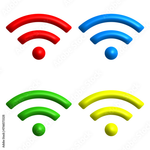3D render wifi icon set isolated on white background. 