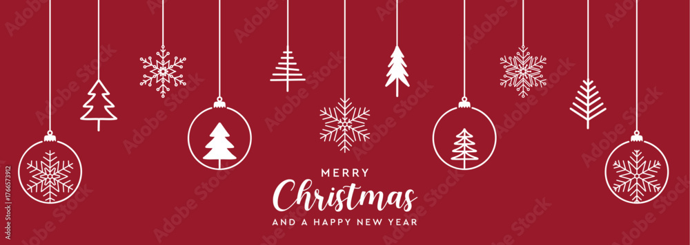 Fototapeta premium hanging christmas tree and snowflake decoration greeting card vector illustration