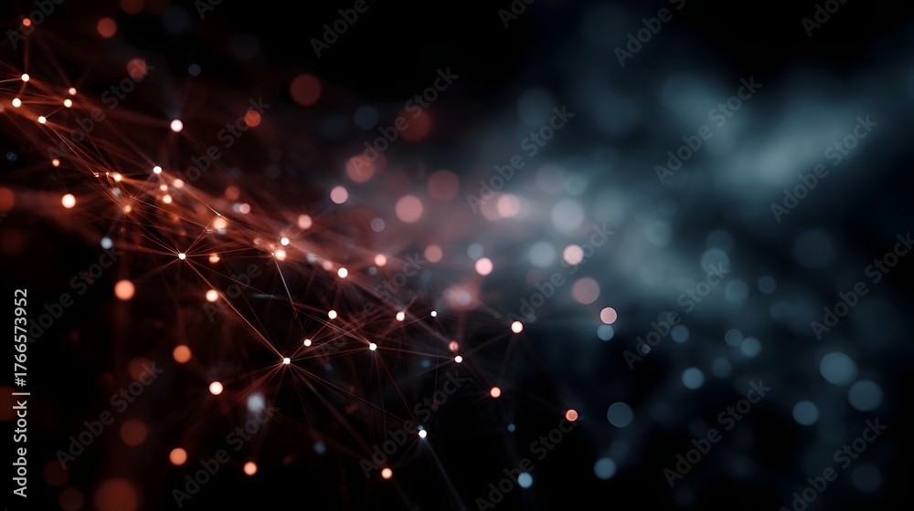 Fototapeta premium Abstract digital network with glowing connections and nodes in a dark blurred space
