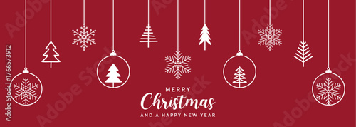hanging christmas tree and snowflake decoration greeting card vector illustration