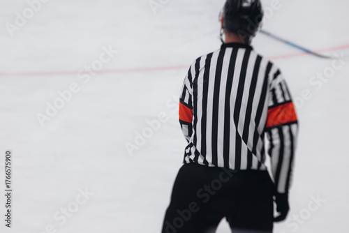 Photography Hockey match game on ice rink arena stadium, team of ice hockey professional pla
