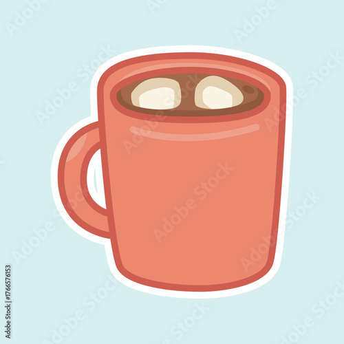 Hot Cocoa Mug Sticker with Marshmallows for Cozy Winter Drinks. Winter Illustration