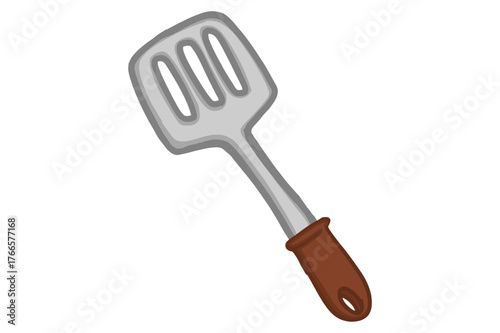 A spatula with a wooden handle