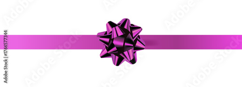 Vector decorative shiny gift pink ribbon with tied bow design element isolated on white background