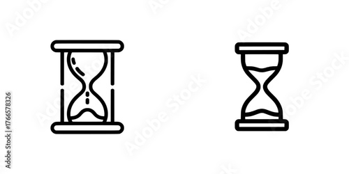 A modern illustration of a sandglass in flat style is presented on an isolated background, representing the concept of a sand clock sign in business
