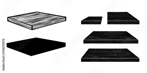 Modern realistic illustration of podiums or boxes made of natural wood or plastic, product presentation stand, interior design elements, featuring square wooden platforms set isolated on white