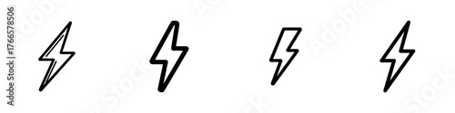 The lightning bolt icon is depicted in a simple outline style, representing concepts such as electricity, flash, thunder, spark, shock, light, power, thunderbolt, and energy, through a thin line