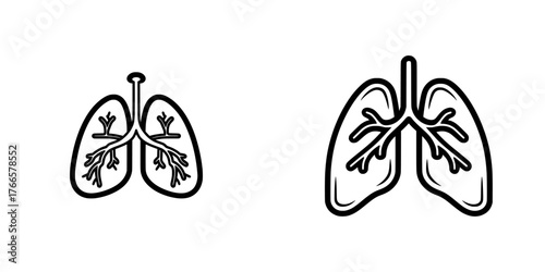 The lungs organ anatomy is depicted in a flat modern illustration as an editable stroke outline icon on a white background