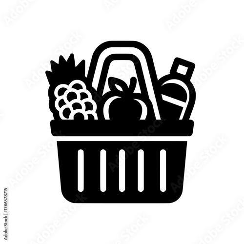 The modern design of a solid black groceries icon with thin lines is ideal for websites and mobile apps