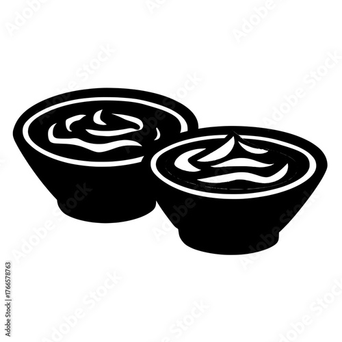 Modern cartoon illustration of red tomato ketchup, white garlic mayo, yellow cheese cream, and spicy or sour taste additives for food, presented as dip sauce bowls isolated on a background for
