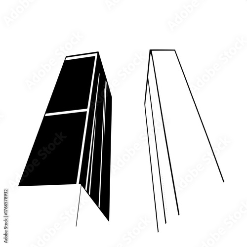 Geometric Urban Illustration

Geometric urban illustration in black and white, two stylized skyscrapers rendered with bold lines and solid fills, focus on contrast, shape, and proportion, slight upwar