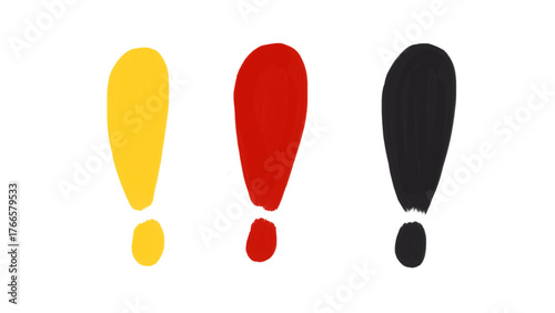 Three Exclamation Marks in Different Colors — Yellow, Red, and Black Drawn with Marker Pens
