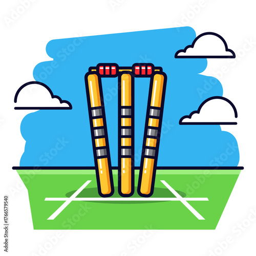 Cricket wicket broken, Cricket pitch icon logo flat vector design
