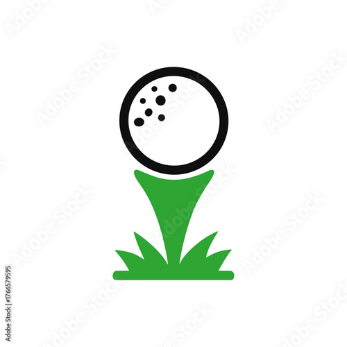 Golf ball on tee con logo flat vector design