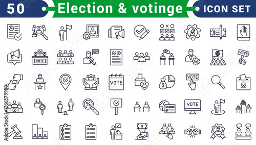 Election and voting Editable Stroke icon set. Containing democracy, vote, government, voting, campaign, political, ballot, candidate and president icons.