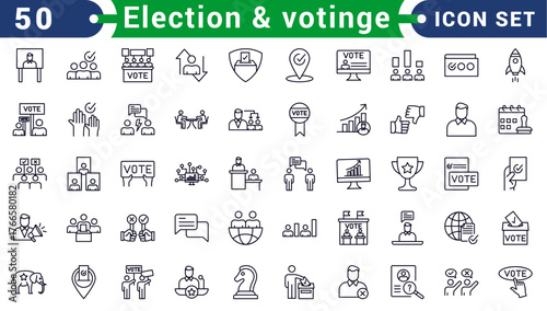 Election and voting Editable Stroke icon set. Containing democracy, vote, government, voting, campaign, political, ballot, candidate and president icons.
