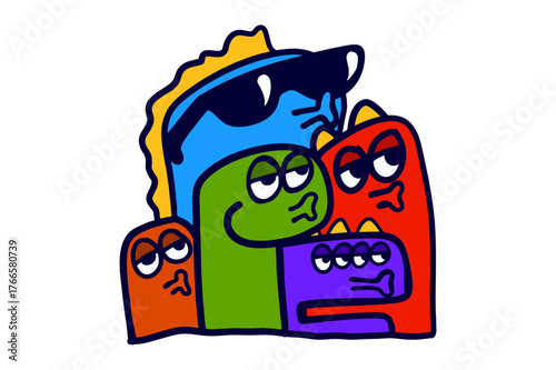 Colorful Doodle Cartoon Characters Funny Monsters