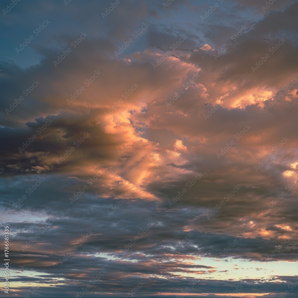 Fototapeta premium fiery sunset clouds with dramatic golden light illuminating the evening sky