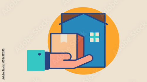 An icon of a hand holding a package portraying customer interaction and service at the doorstep.