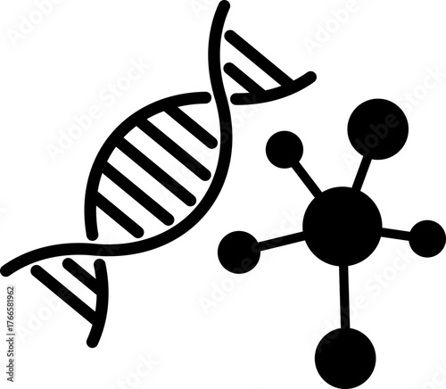 Biotechnology Icon - Vector illustrations for medical research, genetics, and lab work Outline and solid style.molecule Solid icon.microscope icon.labs tube for science glyph icon.atom Solid icon.