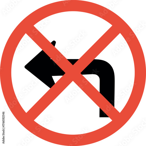 No left turn traffic sign prohibitory symbol transportation safety vector
