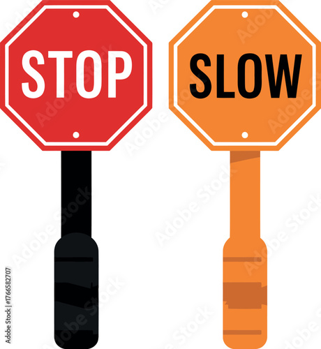 Stop and slow signs traffic control safety instruction for roadwork vector