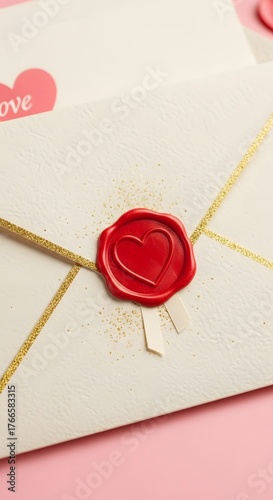 Sealed Envelope with Heart Wax Seal and Glitter