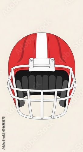 American football helmet, red and white